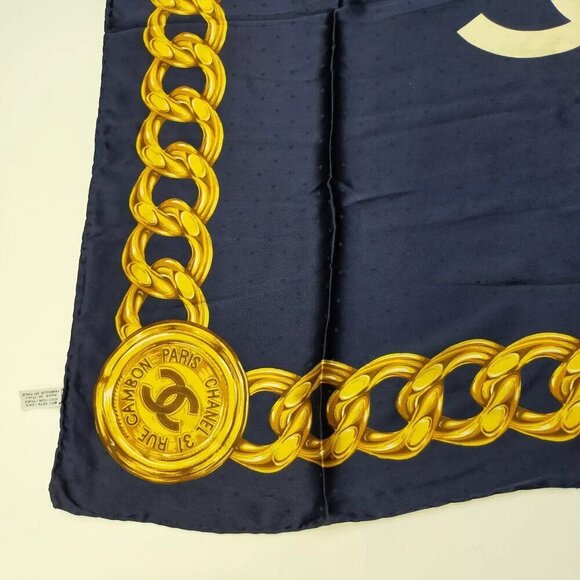 100% Authentic Chanel Scarf Navy Blue Silk100% - Picture 5 of 9